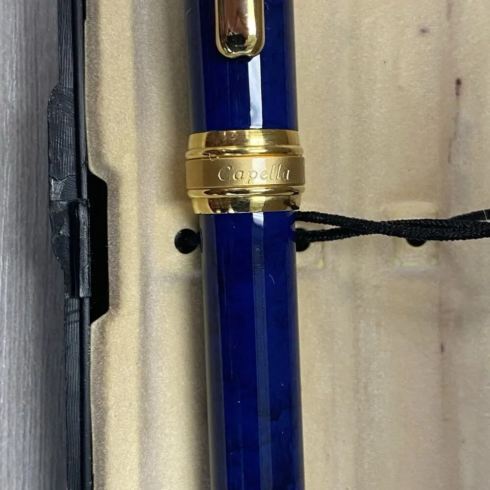 Vintage Capella 3 Piece Blue Marbleized Pen & Calligraphy Set With Box